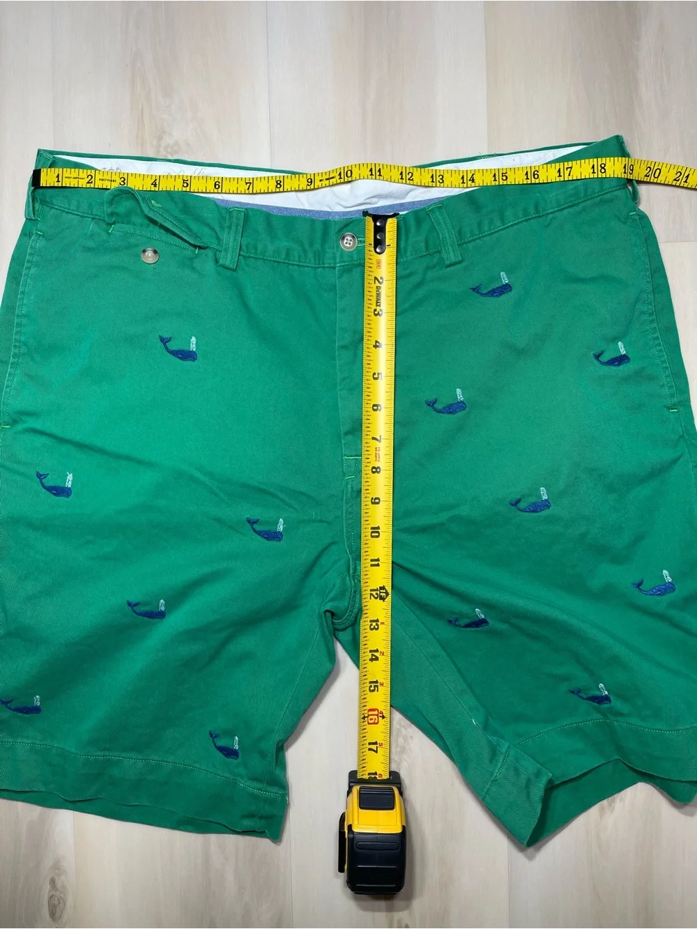 Polo Ralph Lauren Green Embroidered Whale Preppy Bedford Chino Shorts Size 38
